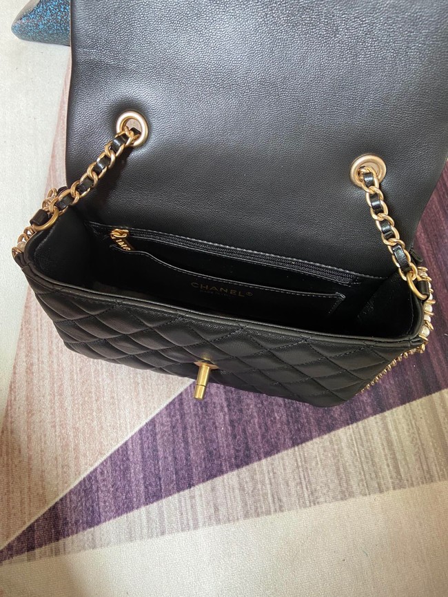 chanel classic handbag Lambskin &Imitation Pearls& gold Metal AS1740 black