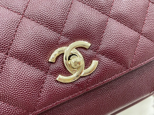 Chanel small flap bag Calfskin & Gold-Tone Metal A93749 Burgundy