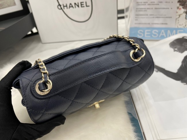 Chanel small flap bag Calfskin & Gold-Tone Metal A93749 dark blue