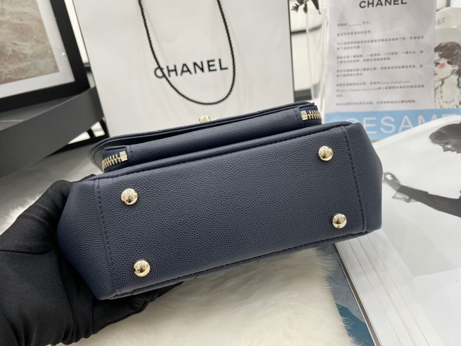 Chanel small flap bag Calfskin & Gold-Tone Metal A93749 dark blue