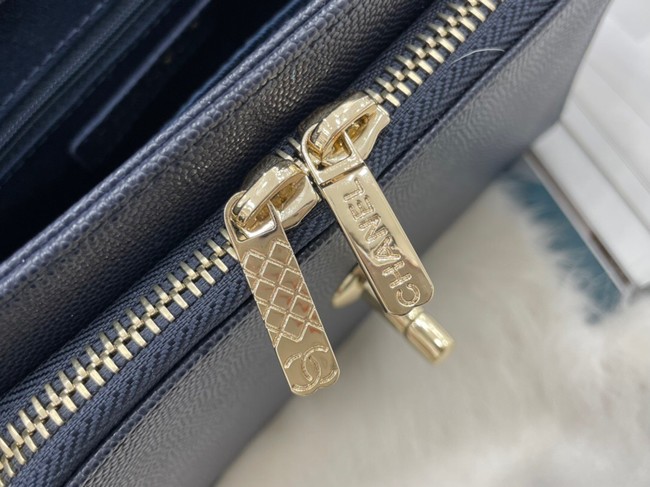 Chanel small flap bag Calfskin & Gold-Tone Metal A93749 dark blue