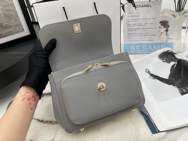 Chanel small flap bag Calfskin & Gold-Tone Metal A93749 light gray