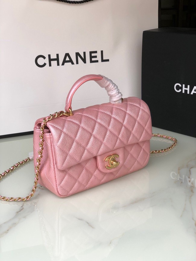 CHANEL mini flap bag with top handle AS2431 rose