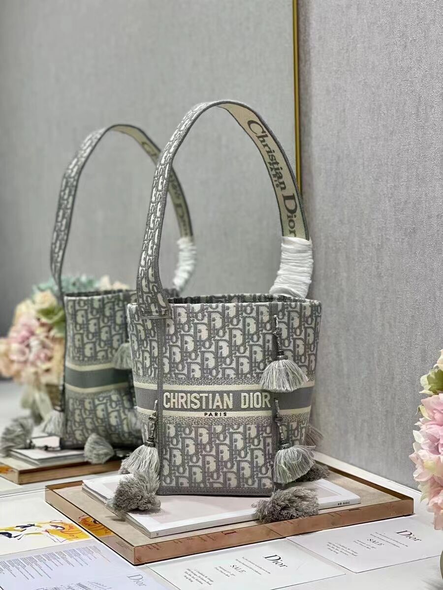 Dior Bubble Maple Leaf Embroidered Bucket Bag C1076 gray