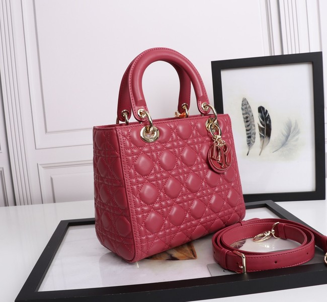 MEDIUM LADY DIOR BAG Cannage Lambskin M0565E red