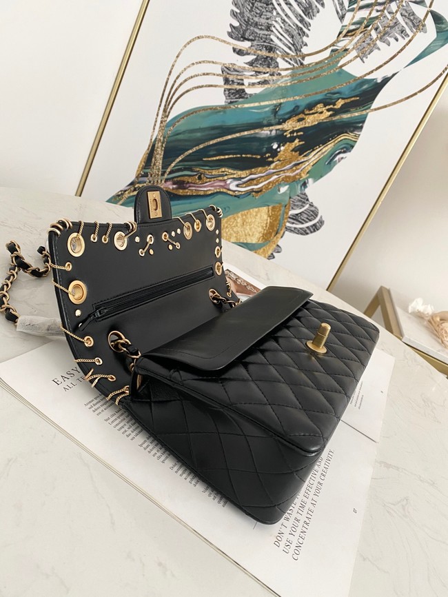 chanel classic handbag Lambskin& gold Metal AS1112 black