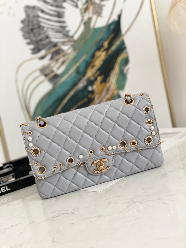 chanel classic handbag Lambskin& gold Metal AS1112 gray