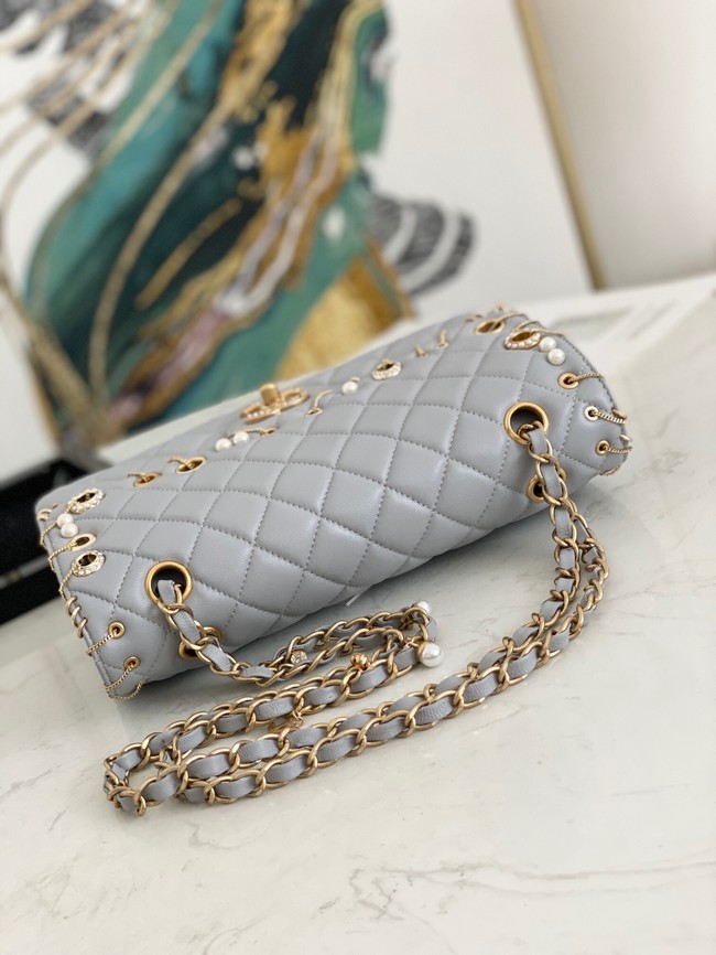 chanel classic handbag Lambskin& gold Metal AS1112 gray