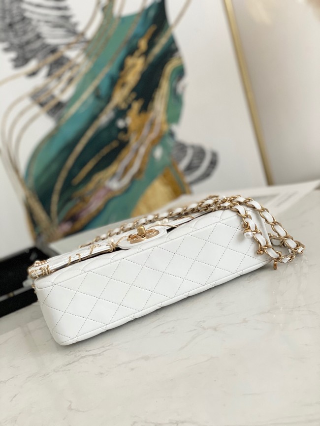 chanel classic handbag Lambskin& gold Metal AS1112 white