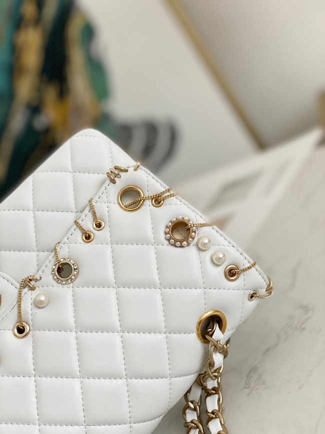 chanel classic handbag Lambskin& gold Metal AS1112 white