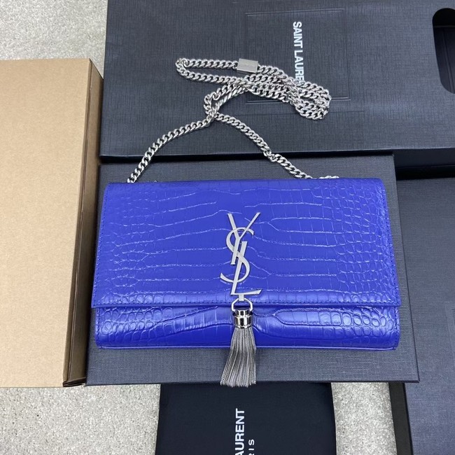 YSL KATE MEDIUM WITH TASSEL IN CROCODILE-EMBOSSED SHINY LEATHER B377829 blue