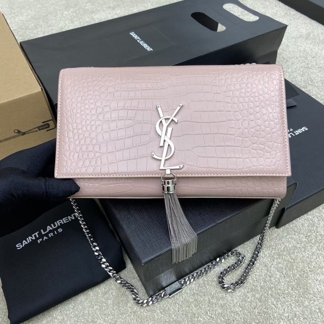 YSL KATE MEDIUM WITH TASSEL IN CROCODILE-EMBOSSED SHINY LEATHER B377829 pink