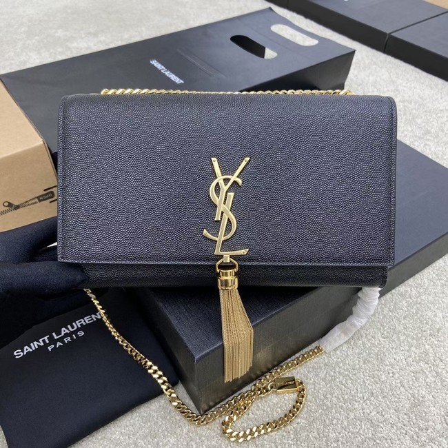 YSL KATE MEDIUM WITH TASSEL IN GRAIN DE POUDRE EMBOSSED LEATHER 354119B black