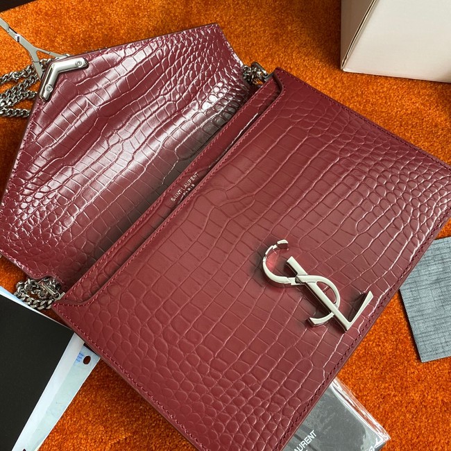 SAINT LAURENT CASSANDRA MEDIUM CHAIN BAG IN CROCODILE EMBOSSED SHINY LEATHER 532750 Burgundy