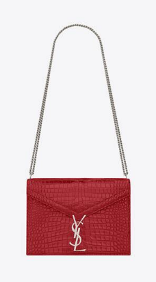 SAINT LAURENT CASSANDRA MEDIUM CHAIN BAG IN CROCODILE EMBOSSED SHINY LEATHER 532750 ROUGE EROS