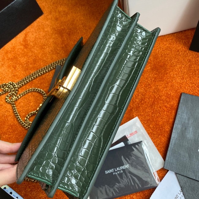 SAINT LAURENT CASSANDRA MEDIUM CHAIN BAG IN CROCODILE EMBOSSED SHINY LEATHER 532750 green