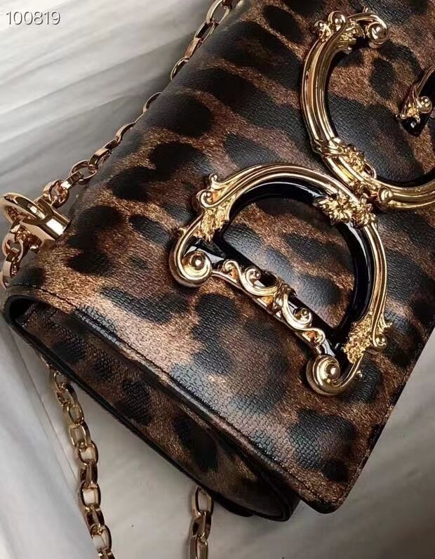 Dolce & Gabbana Origianl Leopard Print Leather Shoulder Bag 4006-1 brown