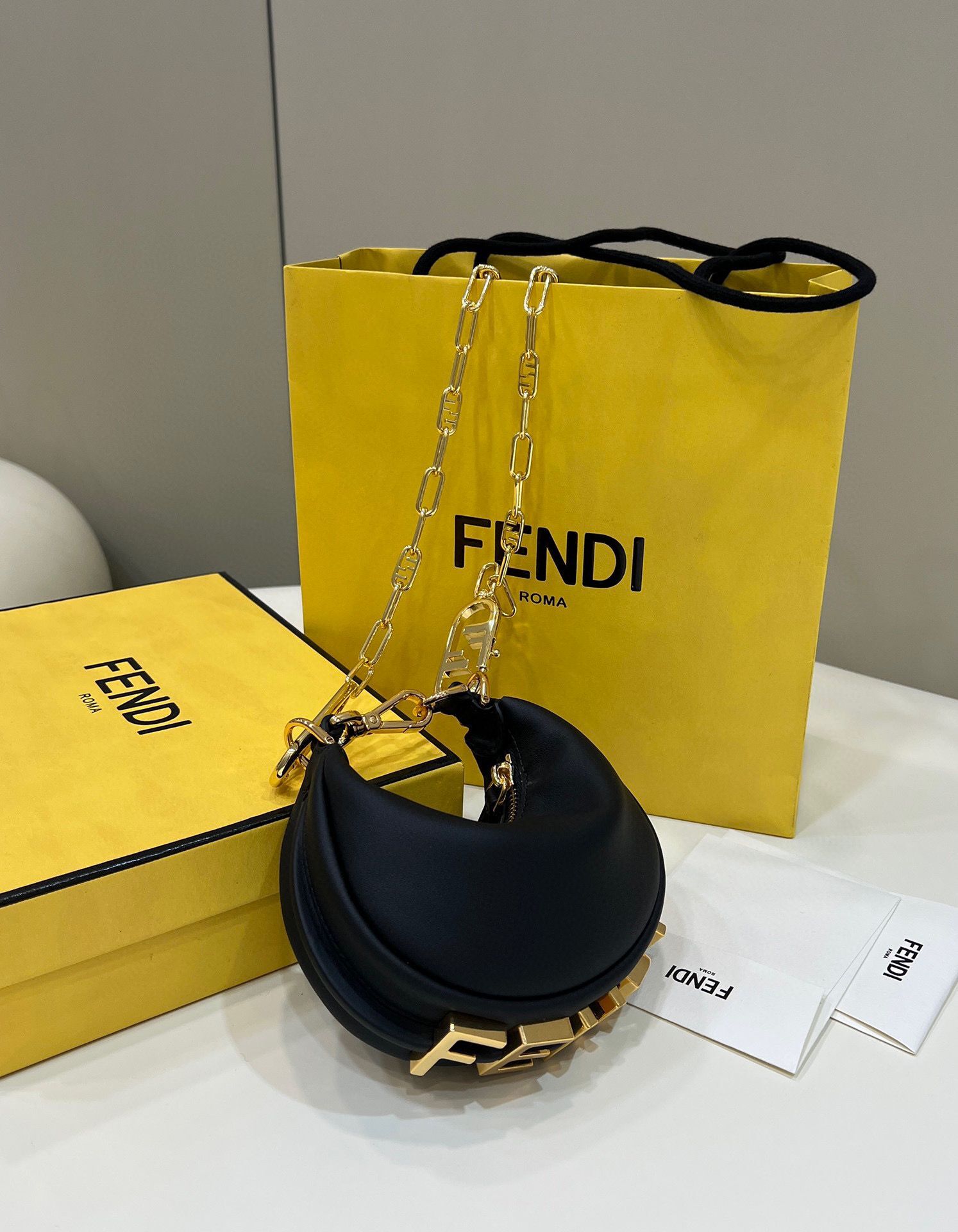 Fendi Praphy Original Leather Big FENDI Logo Small size and Medium size Bag 80056S Black