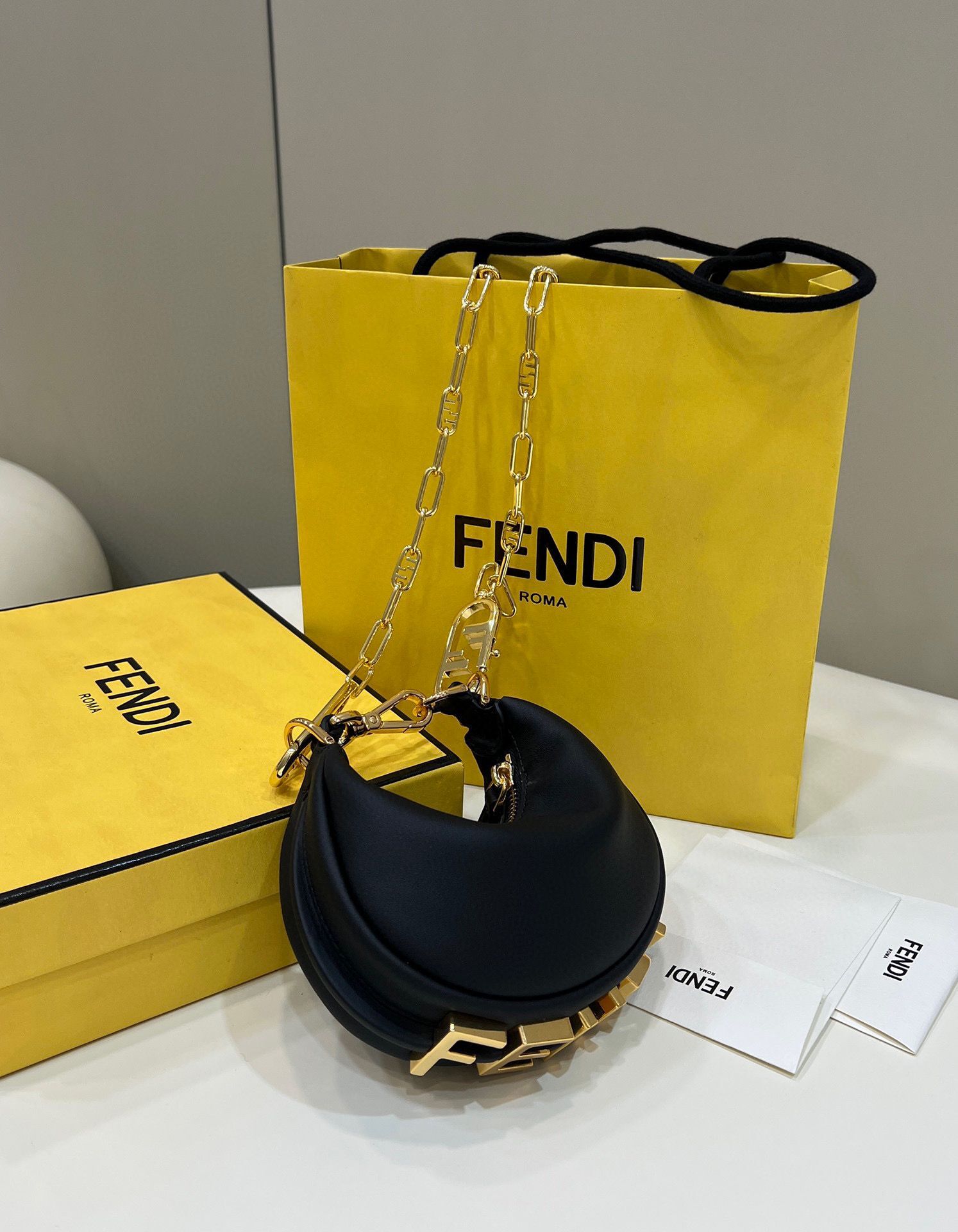 Fendi Praphy Original Leather Big FENDI Logo Small size and Medium size Bag 80056S Black