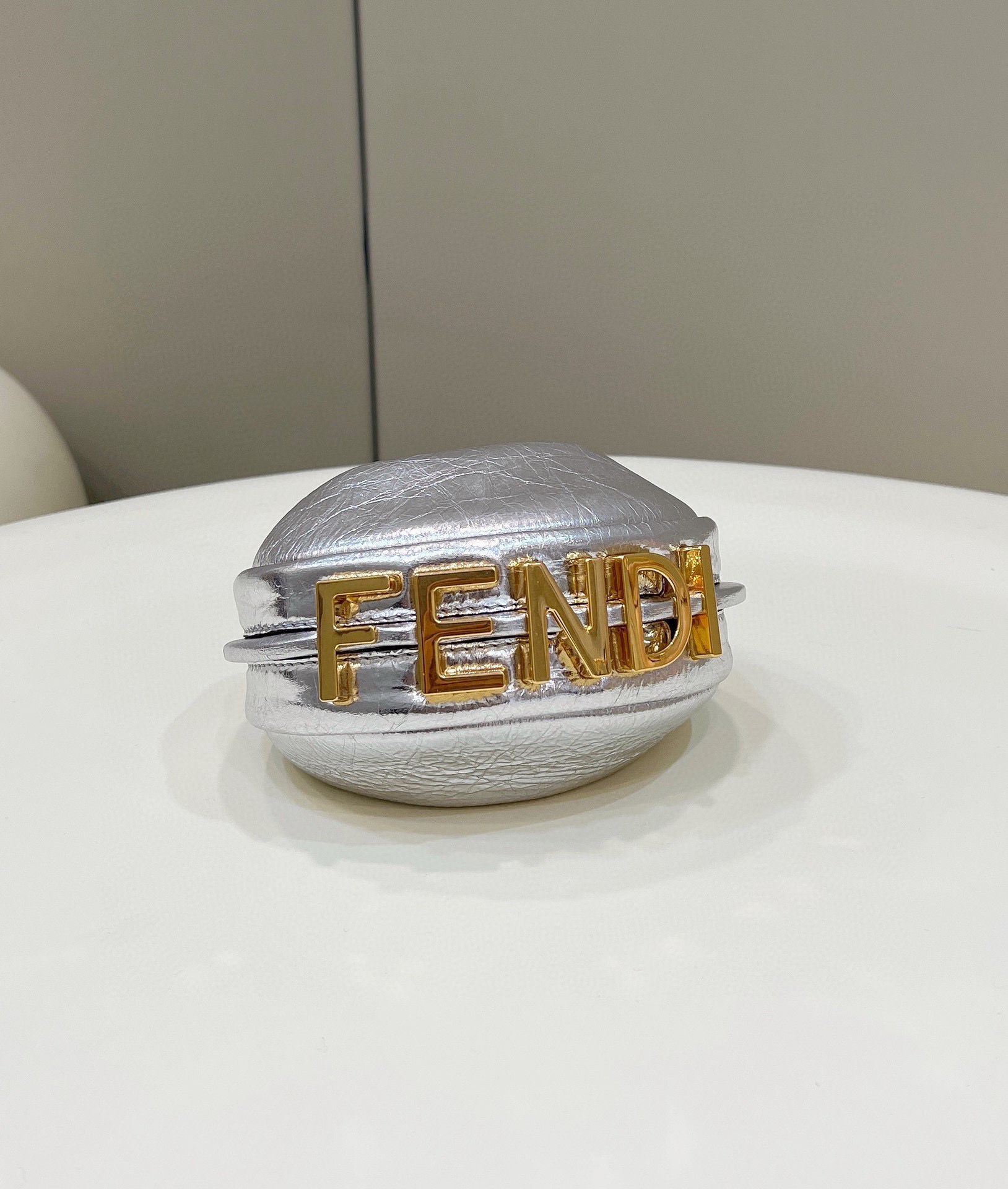 Fendi Praphy Original Leather Big FENDI Logo Mini Bag 80056S Silver