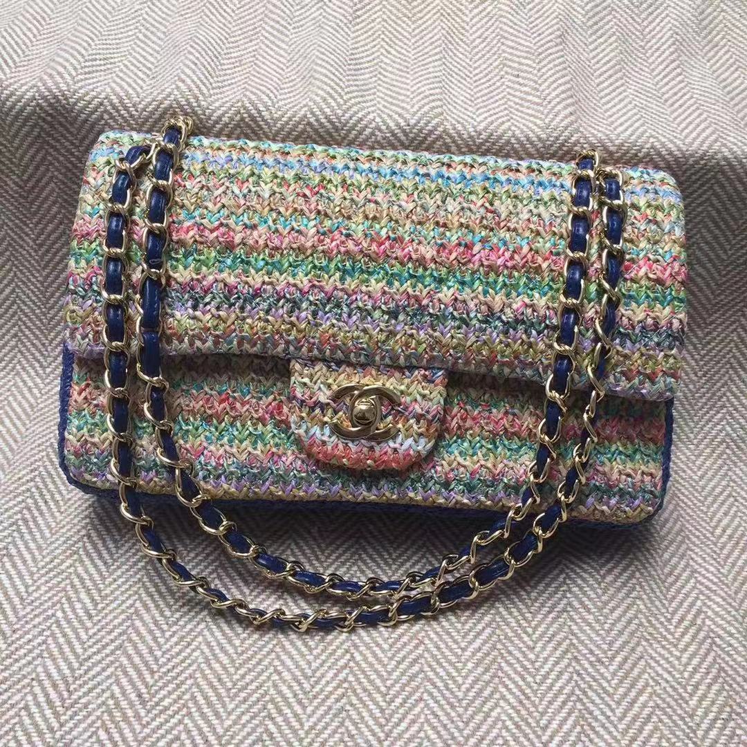 CHANEL Tweed Braided Calfskin & Gold-Tone Metal 1112 Multicolor&Blue