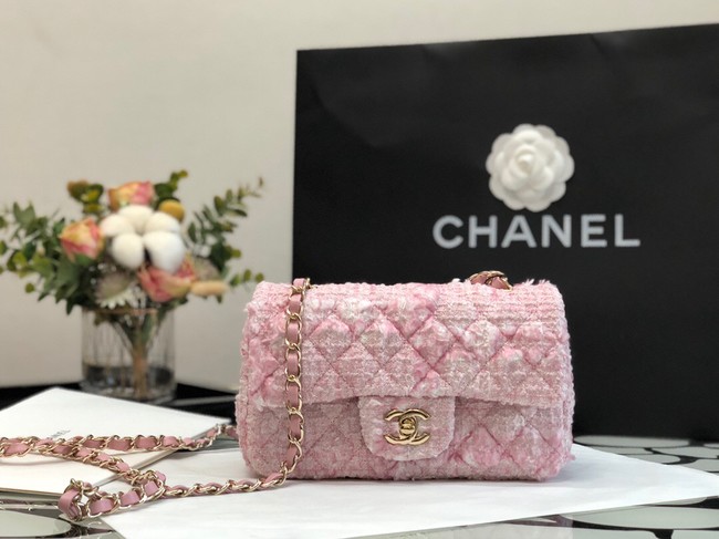 CHANEL Tweed Braided Calfskin & Gold-Tone Metal 1116 pink