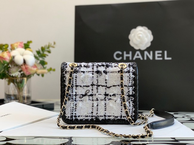 CHANEL Tweed Braided Calfskin & Gold-Tone Metal AS6075 black