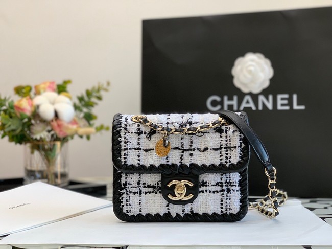 CHANEL Tweed Braided Calfskin & Gold-Tone Metal AS6075 black