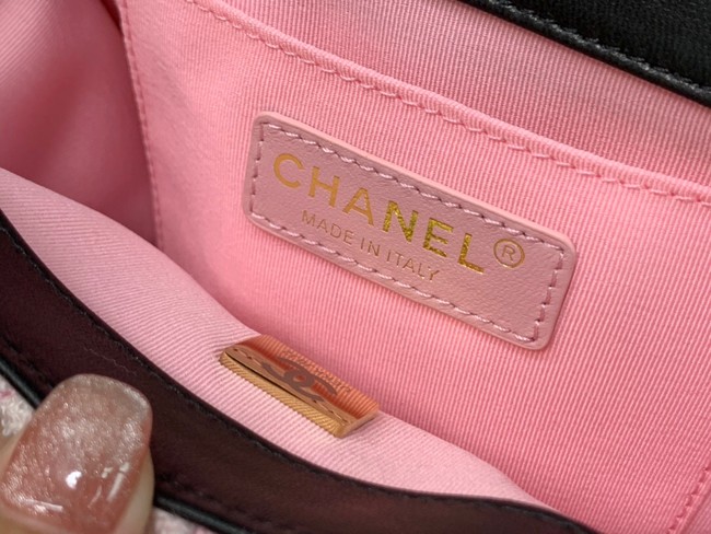 CHANEL Tweed Braided Calfskin & Gold-Tone Metal  AS6075 pink