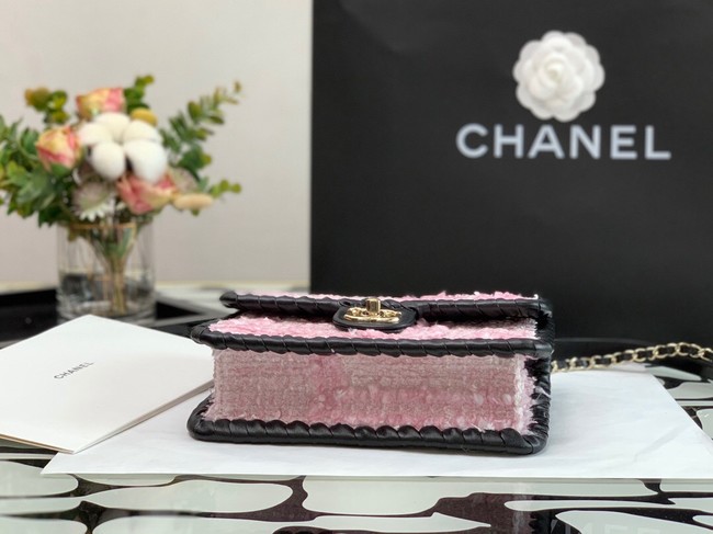 CHANEL Tweed Braided Calfskin & Gold-Tone Metal  AS6075 pink