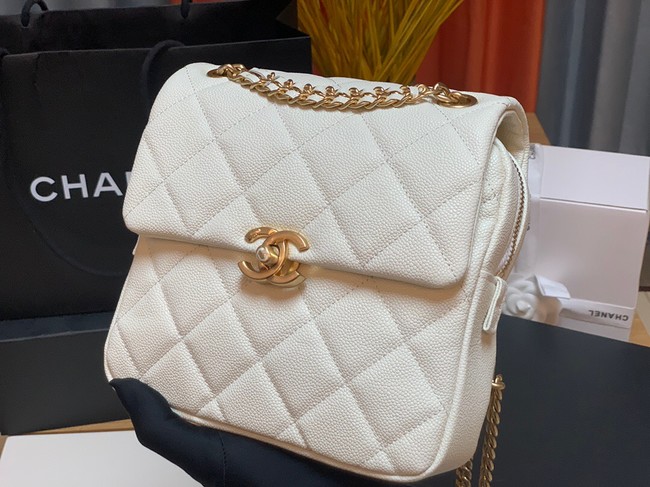 Chanel Grained Calfskin Backpack Original Leather AS3108 white