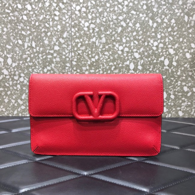 VALENTINO GARAVANI Stud Sign Grained Calfskin clutch bag 0650 red