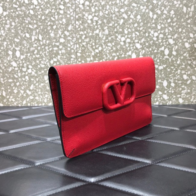 VALENTINO GARAVANI Stud Sign Grained Calfskin clutch bag 0650 red