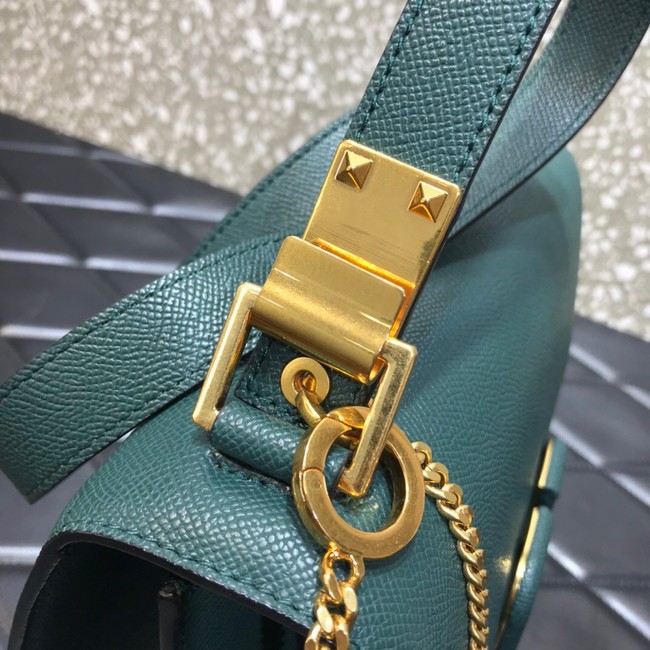 VALENTINO GARAVANI Stud Sign Grained Calfskin Shoulder Bag 0808 blackish green