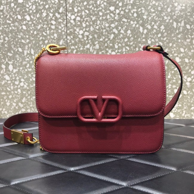 VALENTINO GARAVANI Stud Sign Grained Calfskin Shoulder Bag 0809 Burgundy