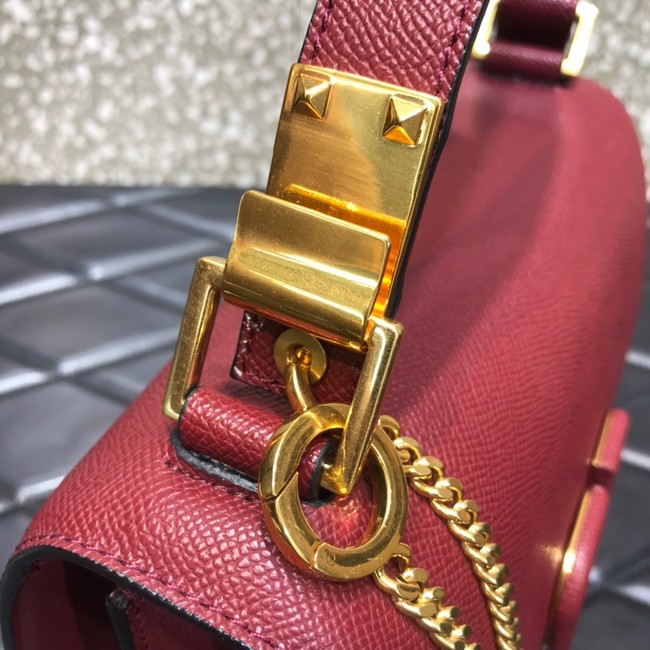 VALENTINO GARAVANI Stud Sign Grained Calfskin Shoulder Bag 0809 Burgundy