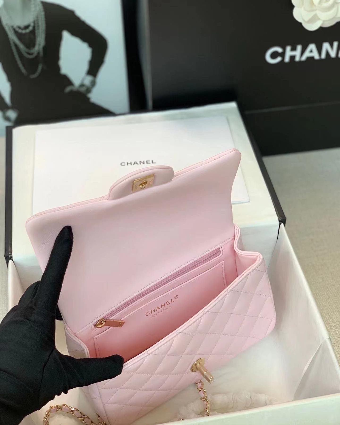 CHANEL mini flap bag with top handle AS2431 light pink