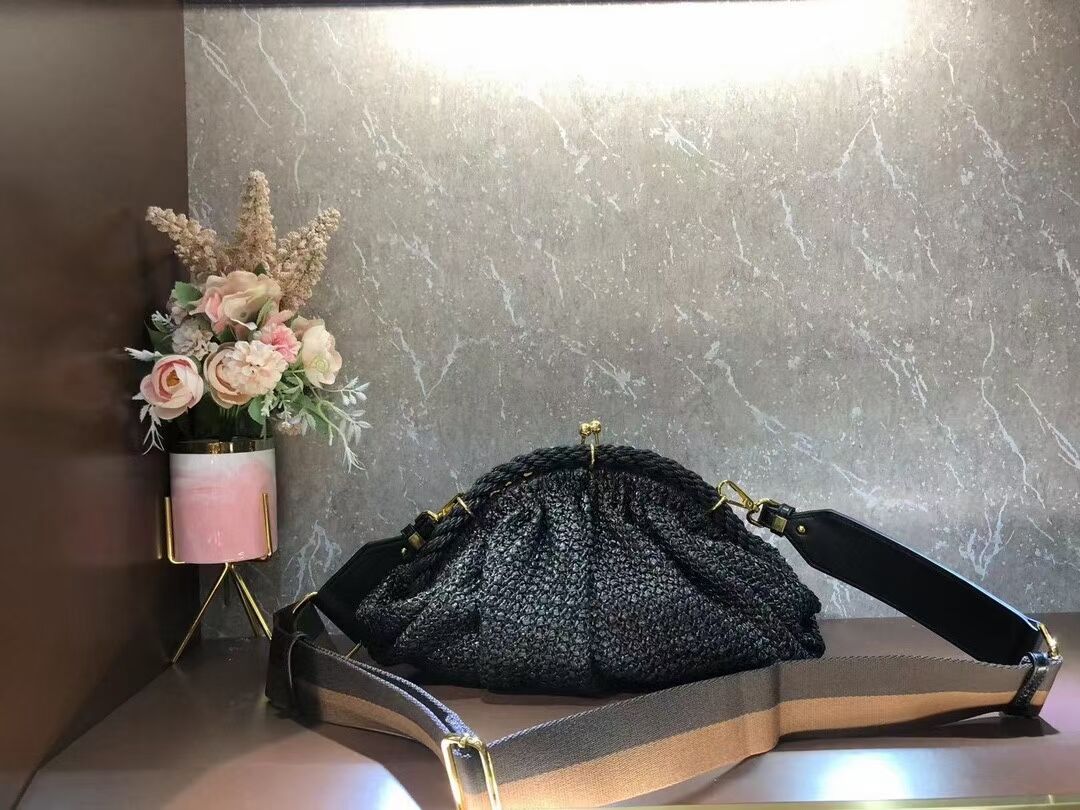 FENDI  raffia bag F7641 black