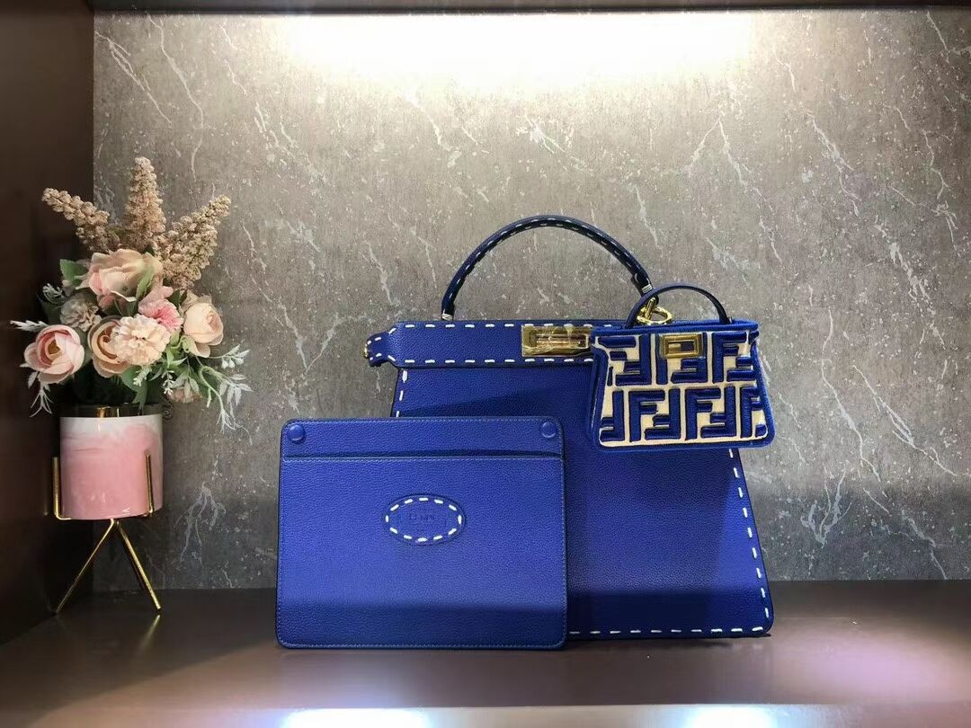 Fendi Peekaboo ISeeU MEDIUM leather bag F8637 blue