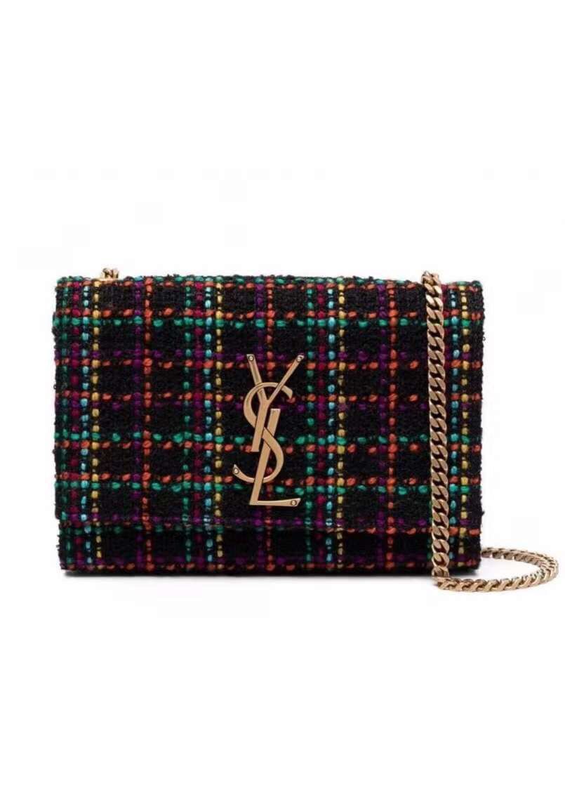 Yves Saint Laurent PUFFER SMALL BAG IN CHECKED TWEED AND LAMBSKIN 569930 multicolour