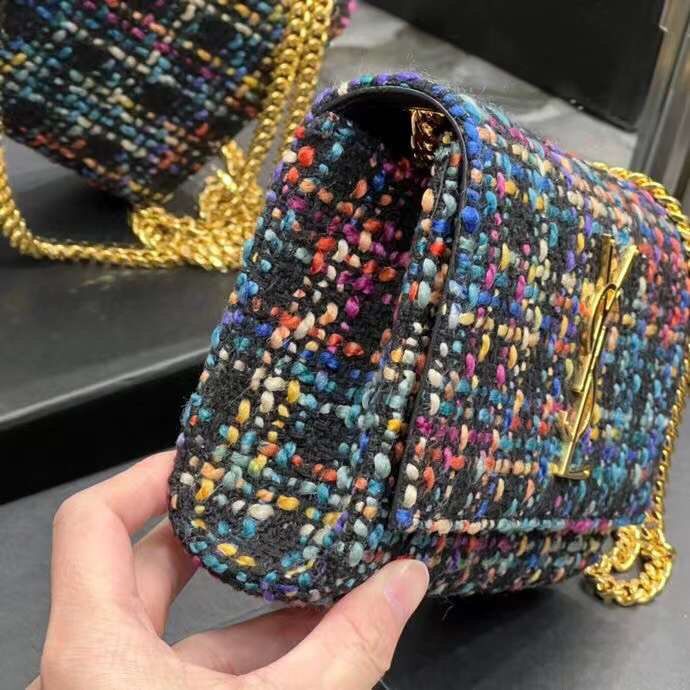 Yves Saint Laurent PUFFER SMALL BAG IN CHECKED TWEED AND LAMBSKIN 569930 multicolour