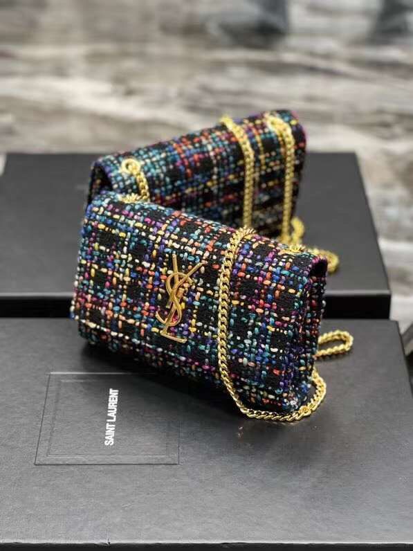Yves Saint Laurent PUFFER SMALL BAG IN CHECKED TWEED AND LAMBSKIN 569930 multicolour