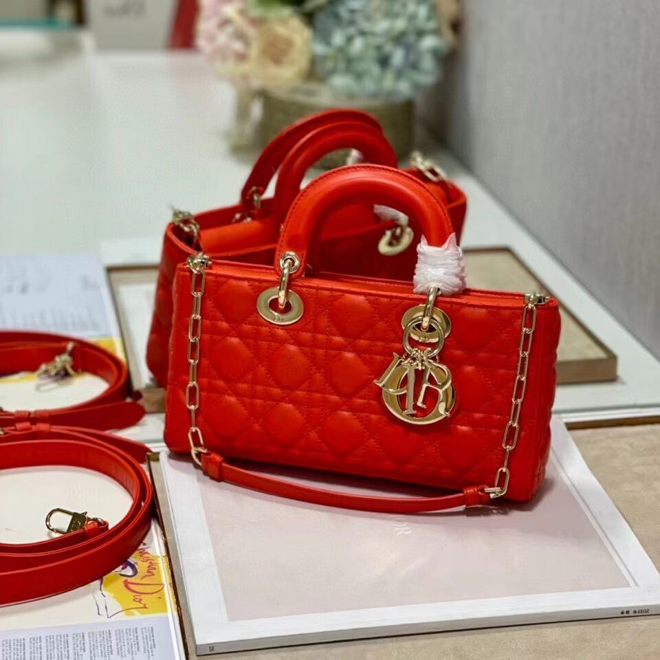 MEDIUM LADY DIOR BAG Cannage Lambskin C2820 red orange