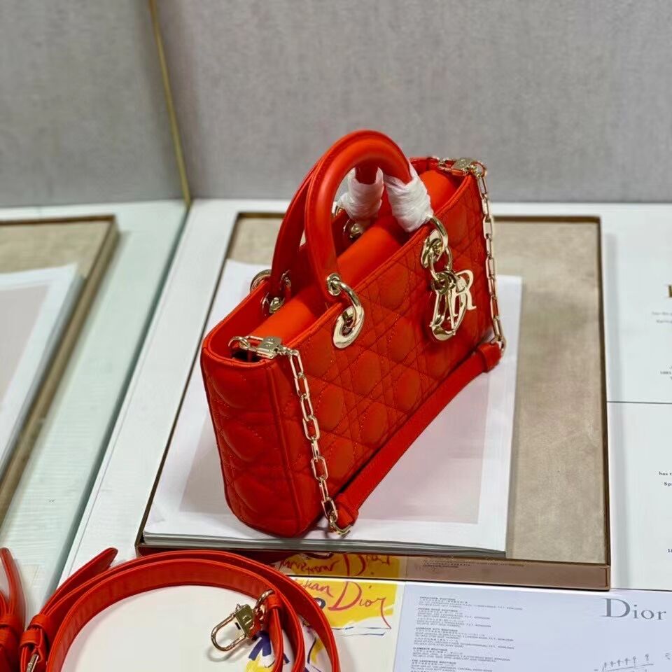 MEDIUM LADY DIOR BAG Cannage Lambskin C2820 red orange