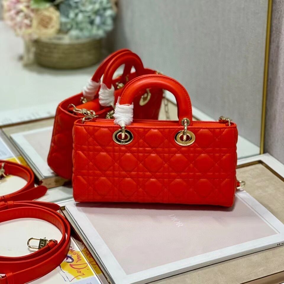 MEDIUM LADY DIOR BAG Cannage Lambskin C2820 red orange