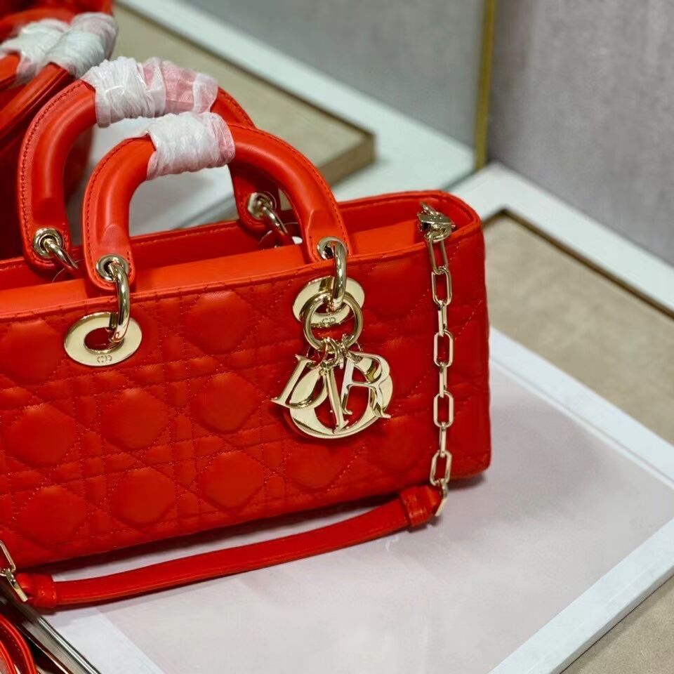 MEDIUM LADY DIOR BAG Cannage Lambskin C2820 red orange