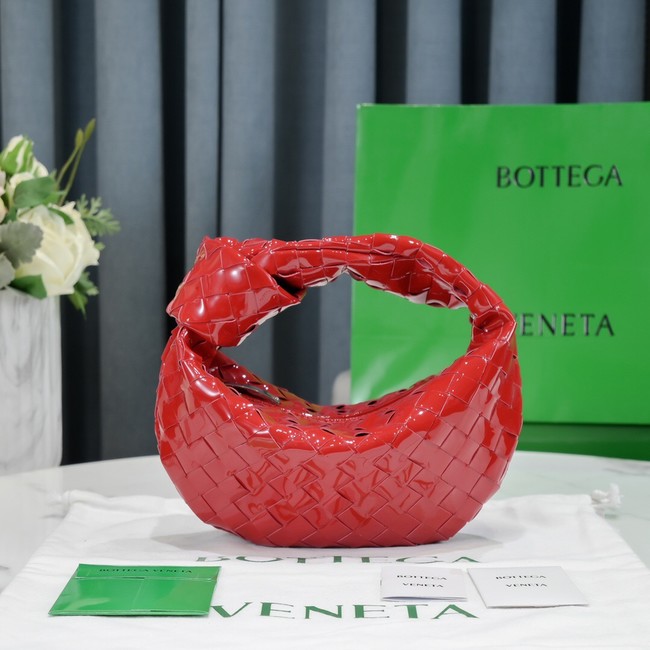 Bottega Veneta Mini intrecciato patent leather top handle bag JODIE 651876V red