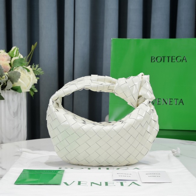 Bottega Veneta Mini intrecciato patent leather top handle bag JODIE 651876V WHITE