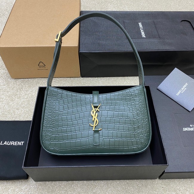 YSL LE 5 A 7 HOBO BAG IN CROCODILE-EMBOSSED SHINY LEATHER Y687228 blackish green