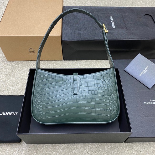 YSL LE 5 A 7 HOBO BAG IN CROCODILE-EMBOSSED SHINY LEATHER Y687228 blackish green